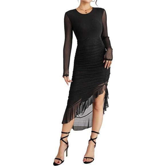 Women's Sexy Mesh Bodycon Dress Black - Picture 1 of 7